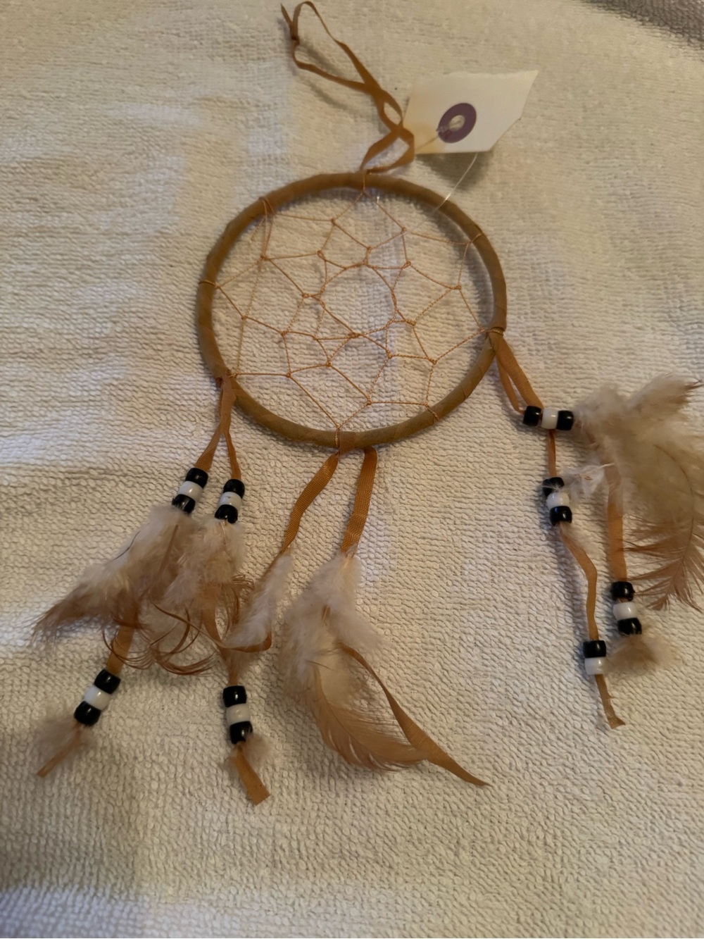 Boho Tan Feather Dreamcatcher Wall Hanging